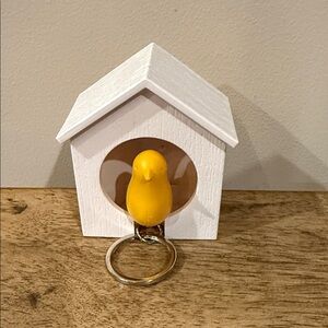 Yellow Bird Key Chain with Whistle & White Bird House Holder